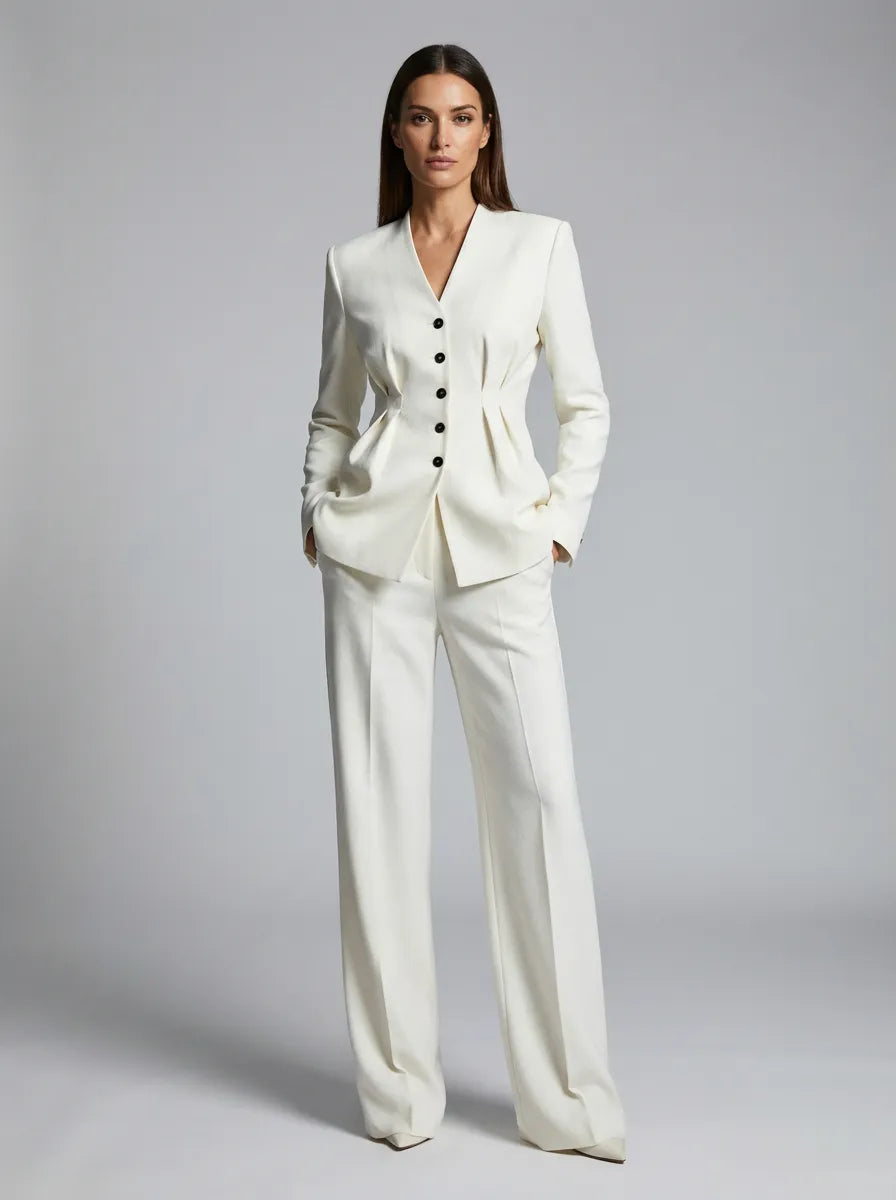 Valeria Sculpted White Wool Blazer
