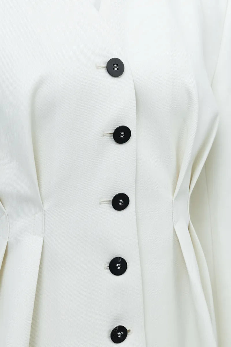 Valeria Sculpted White Wool Blazer