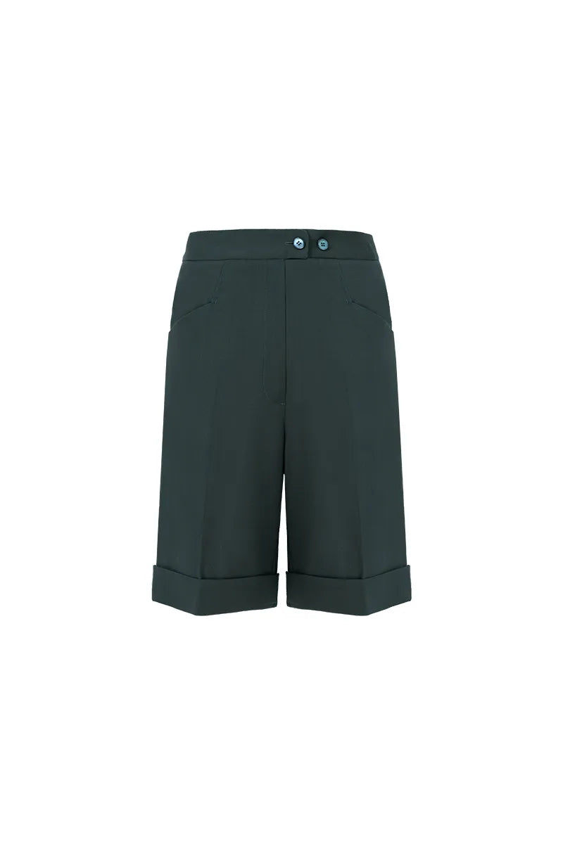 Verona Green Wool Blend Tailored Shorts