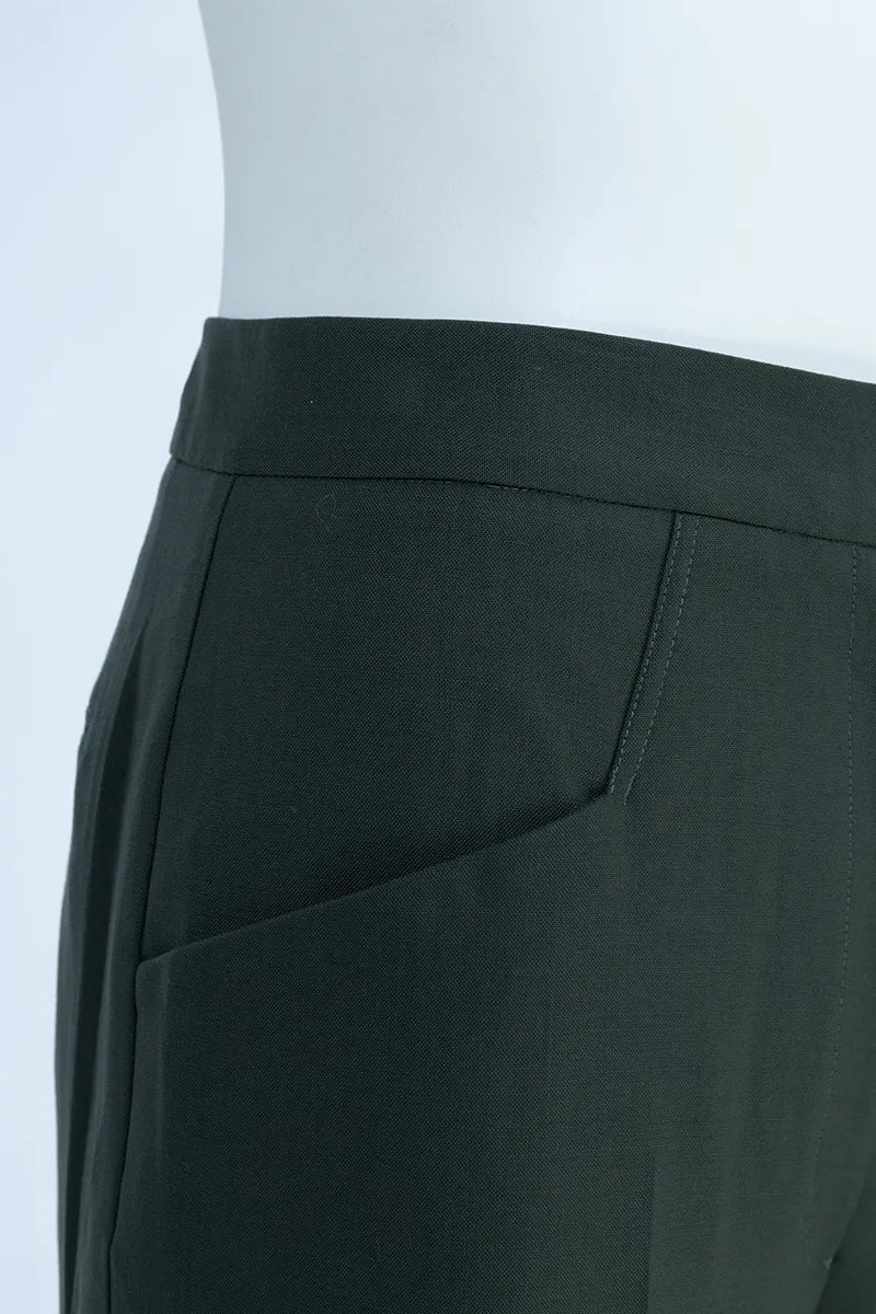 Verona Green Wool Blend Tailored Shorts