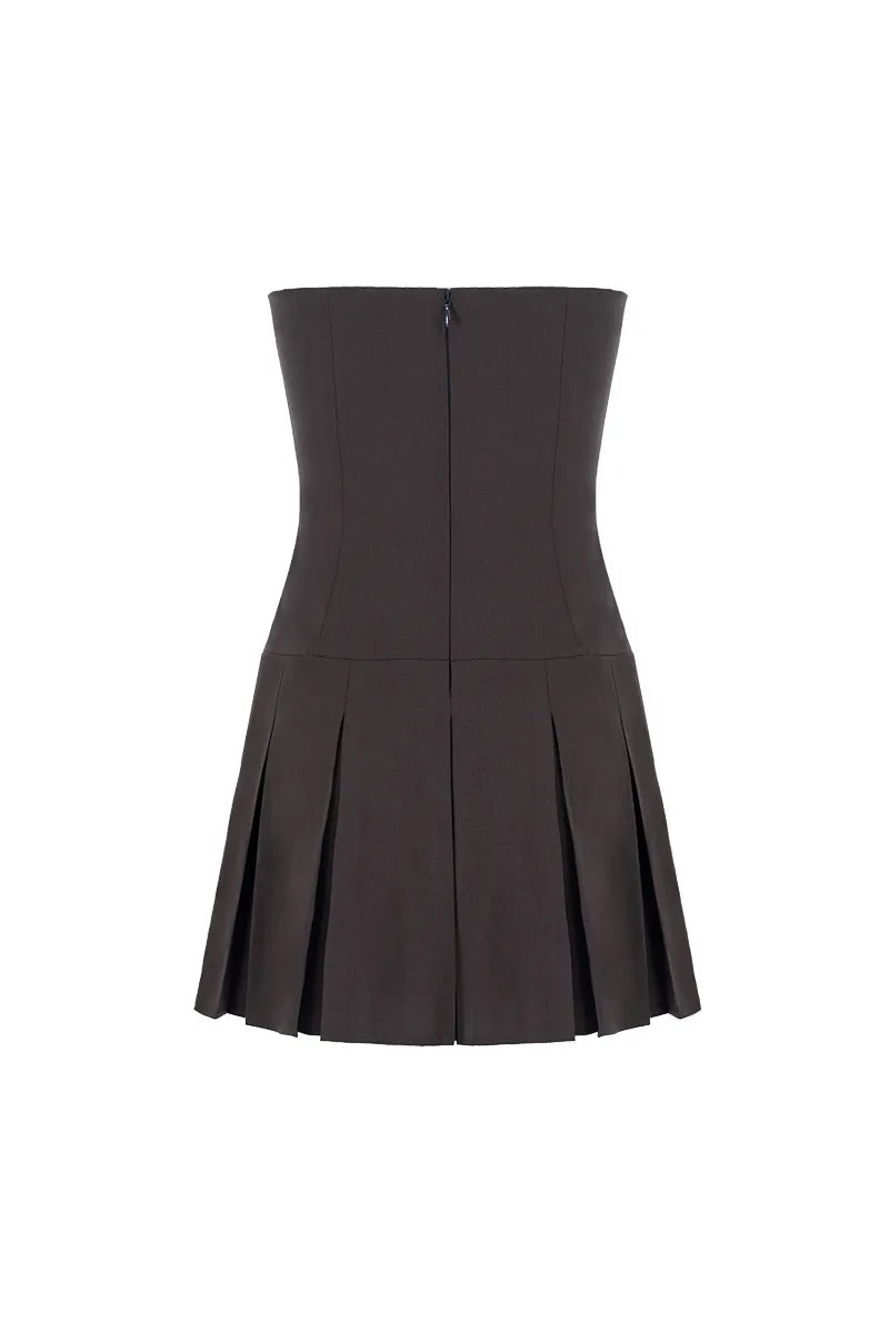 Verona Brown Wool Blend Strapless Dress