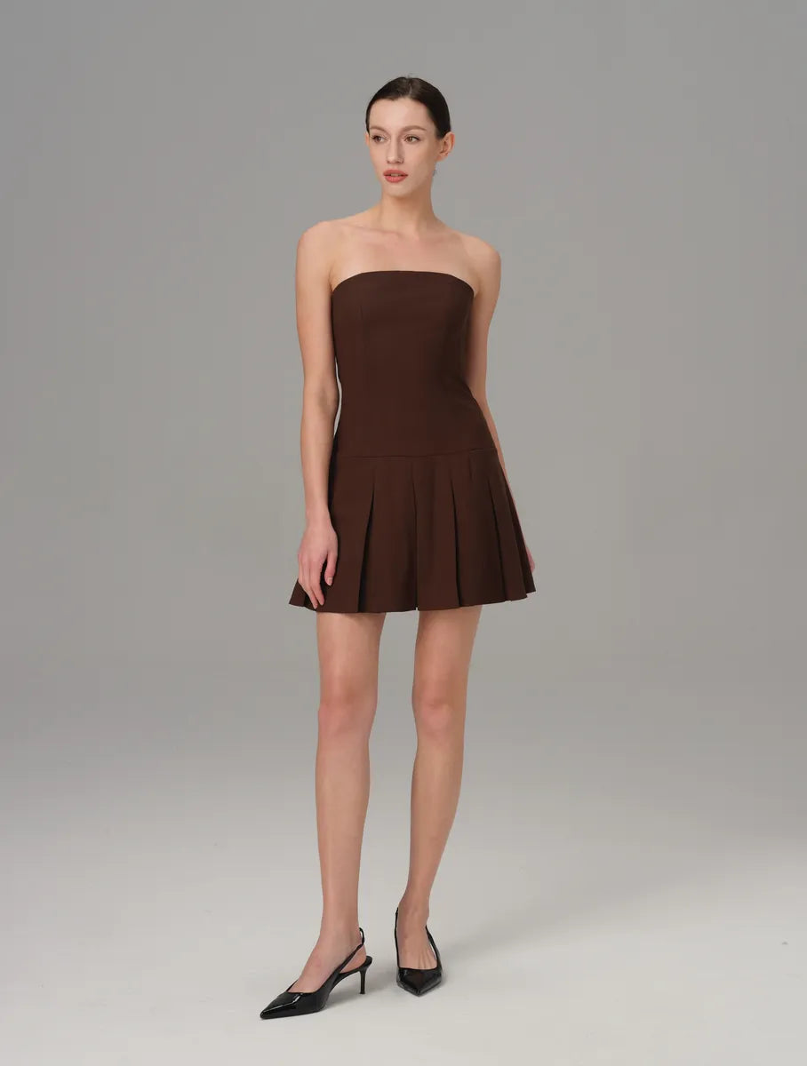 Verona Brown Wool Blend Strapless Dress