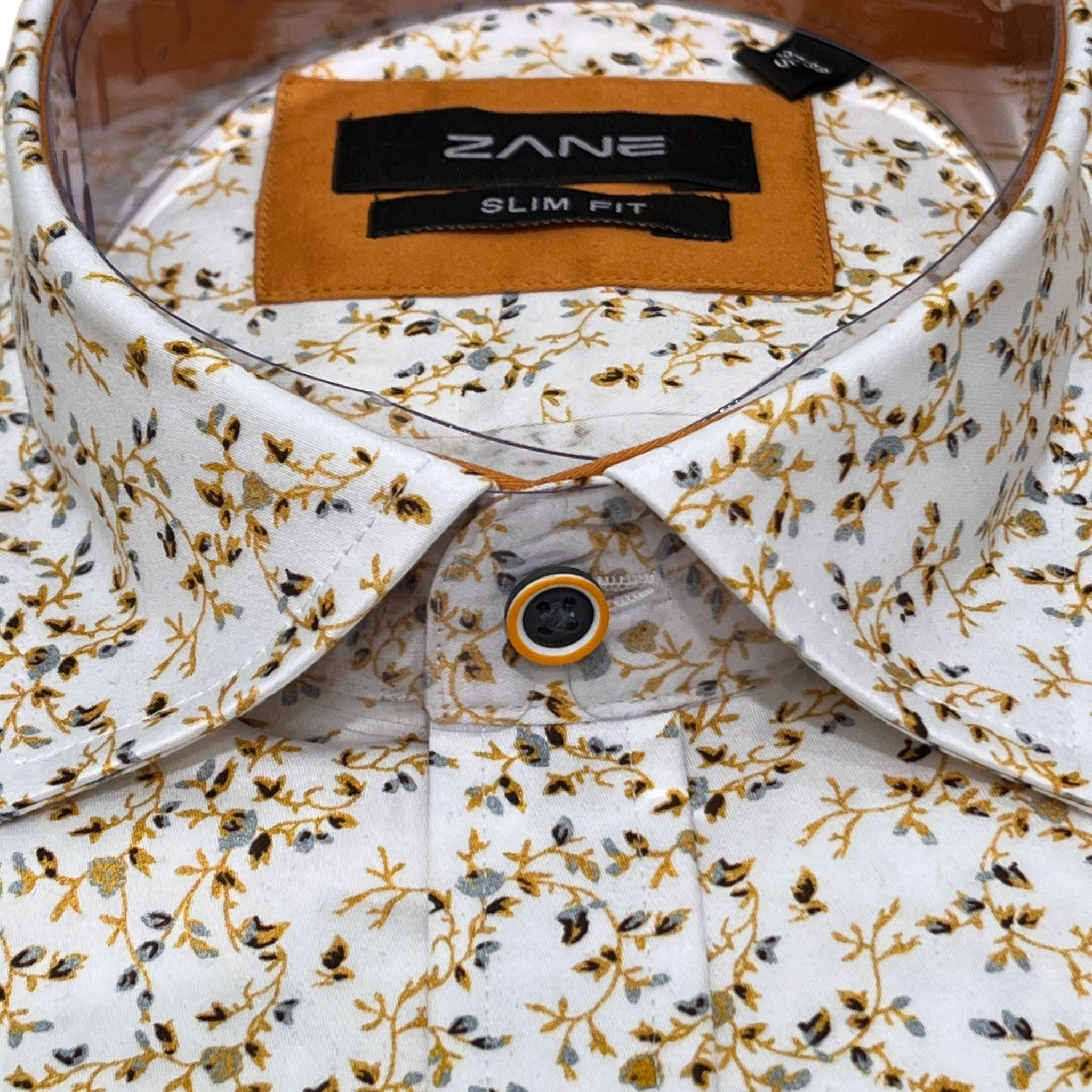 Ivory floral Italian cutaway slim fit dress shirt mens long sleeve cotton formal shirt Jacksonville formalwear Zane Suits and Tuxedos