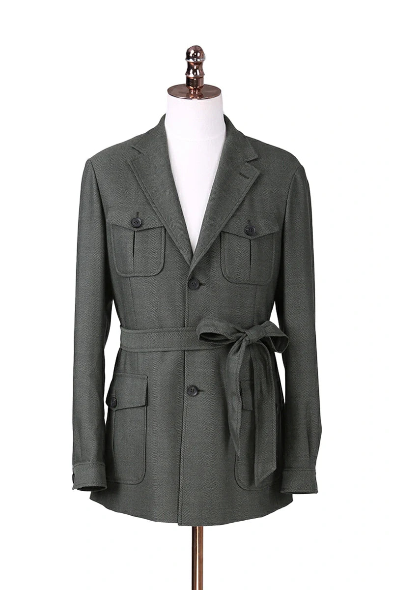 Herringbone belted jacket for Naples business casual settings