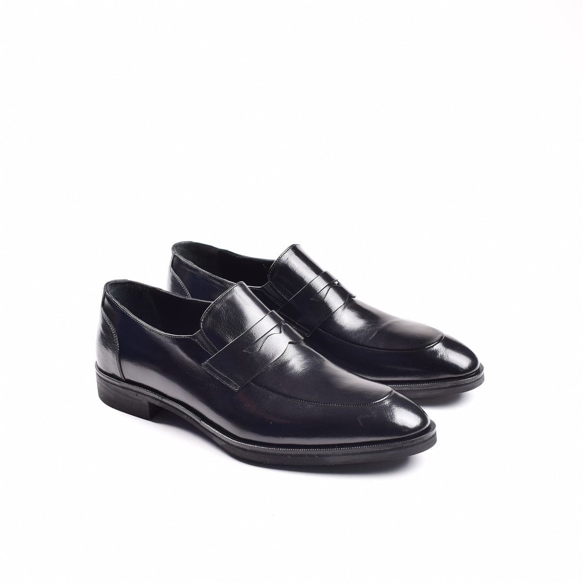 Black slip-on loafer suited for business casual pairing with a suit
