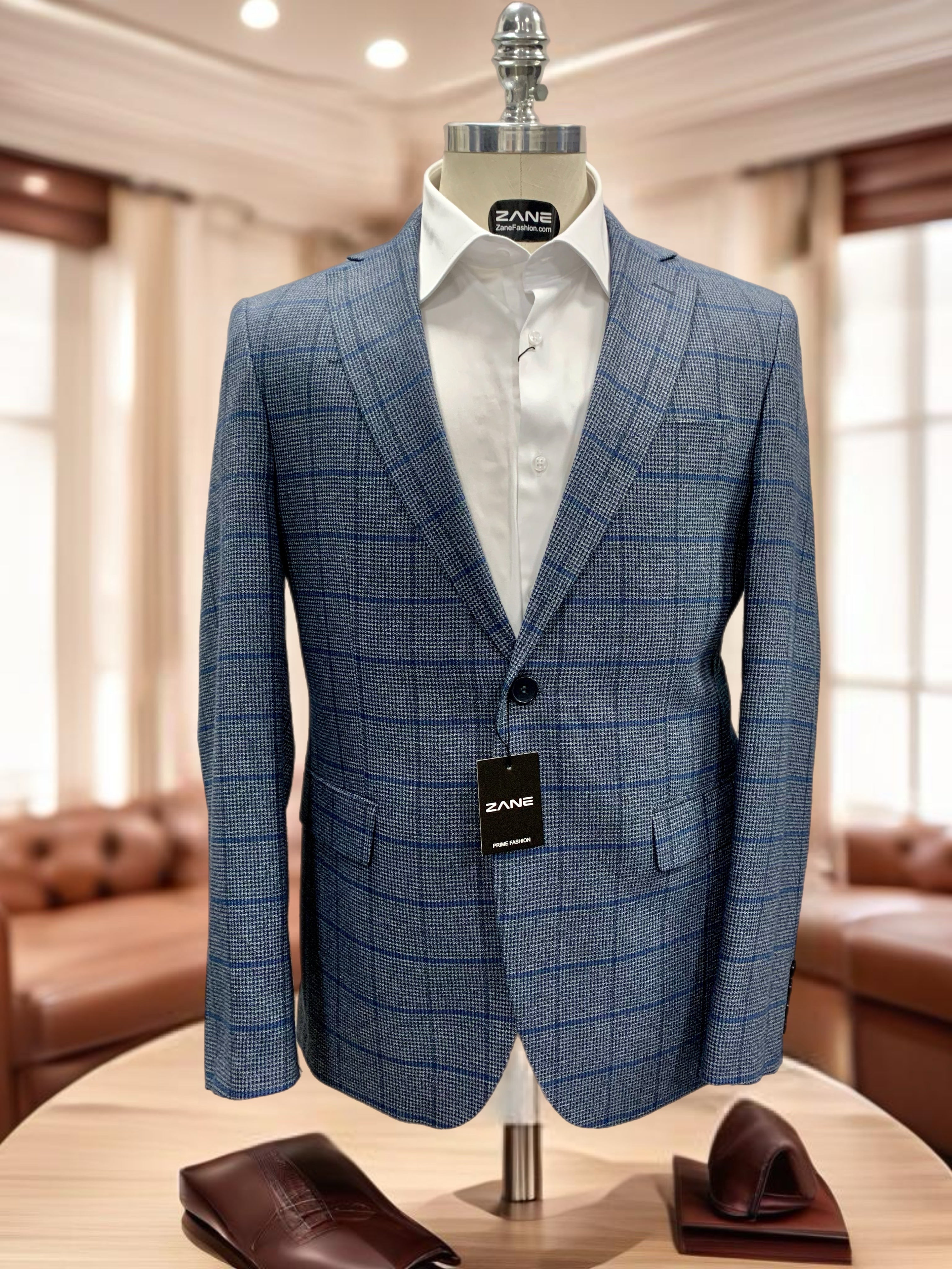 Plaid gray and blue sport coat for Dallas business professionals