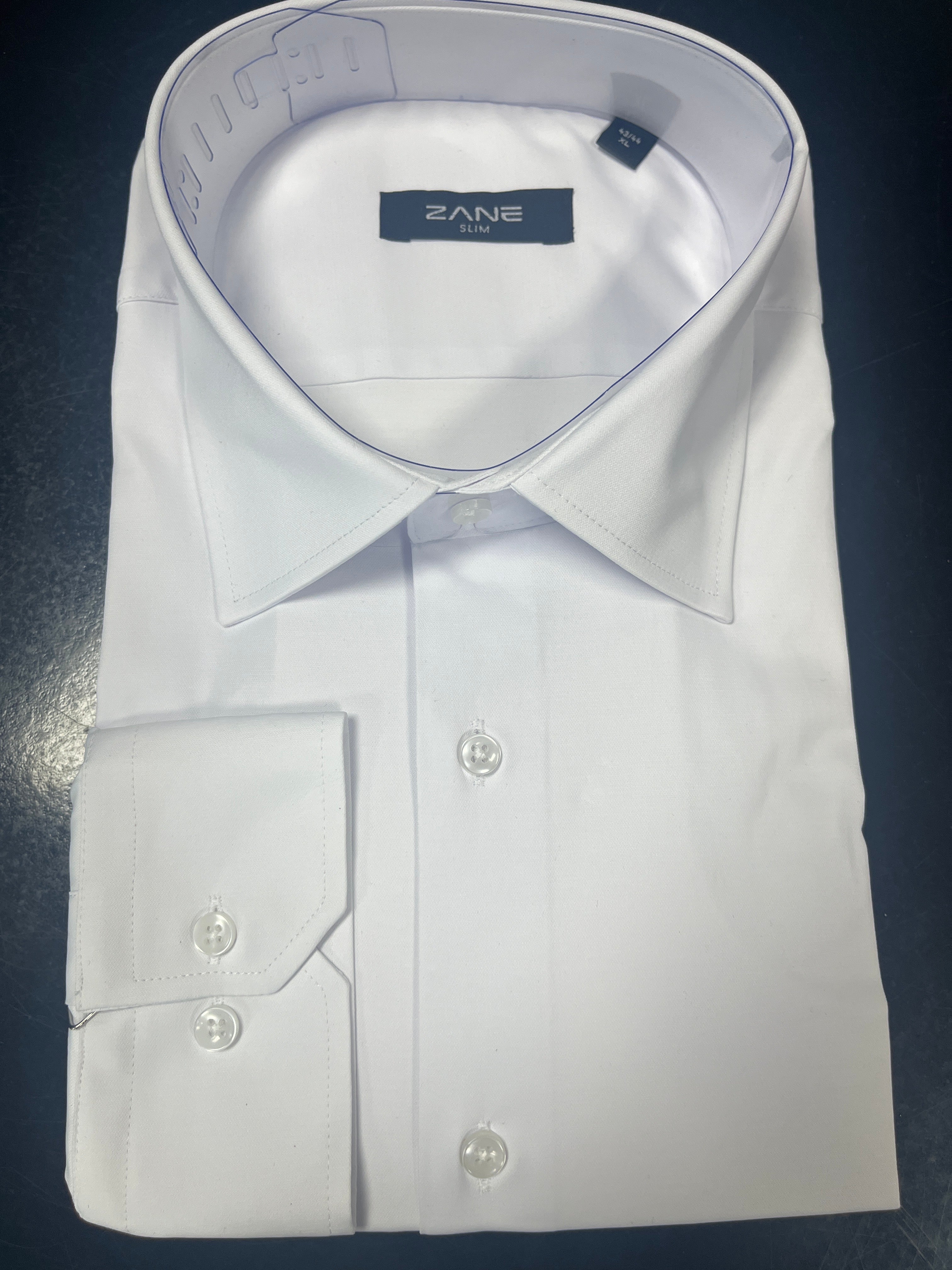 White slim comfort dress shirt showing collar detail