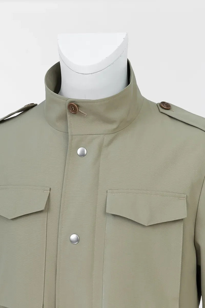 Khaki wool silk hunting jacket suited to Aspen's mountain elegant style