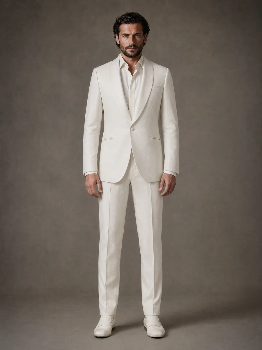Made to order ivory tweed two piece tuxedo suit
