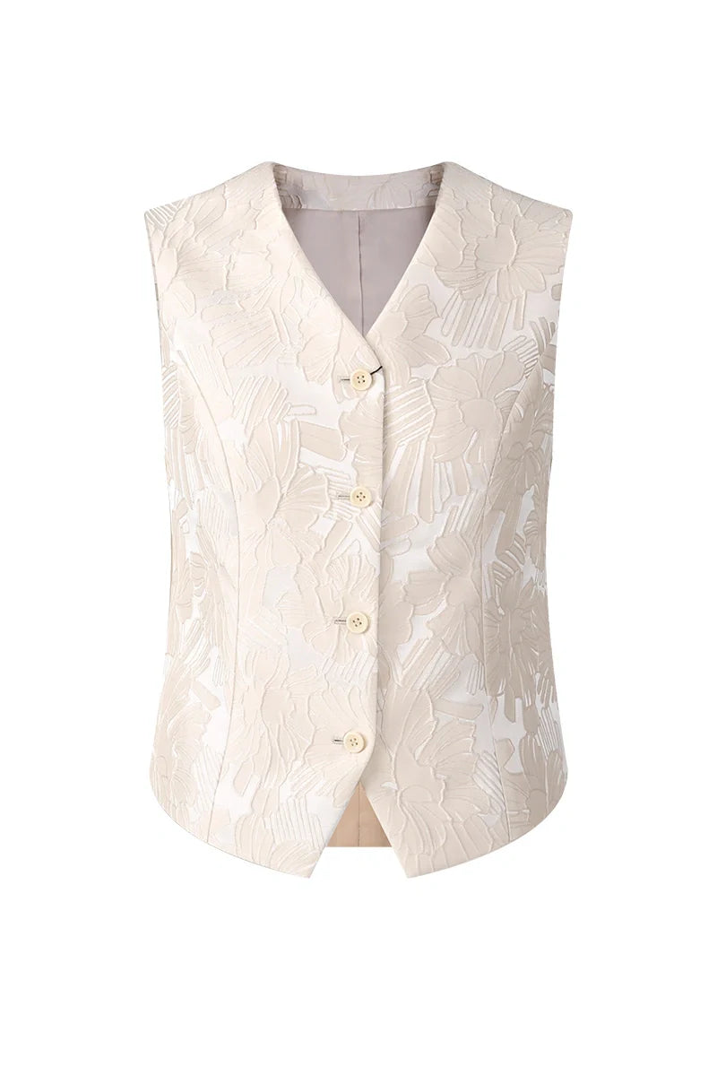 Women's tailored jacquard vest suit for wedding guest attire