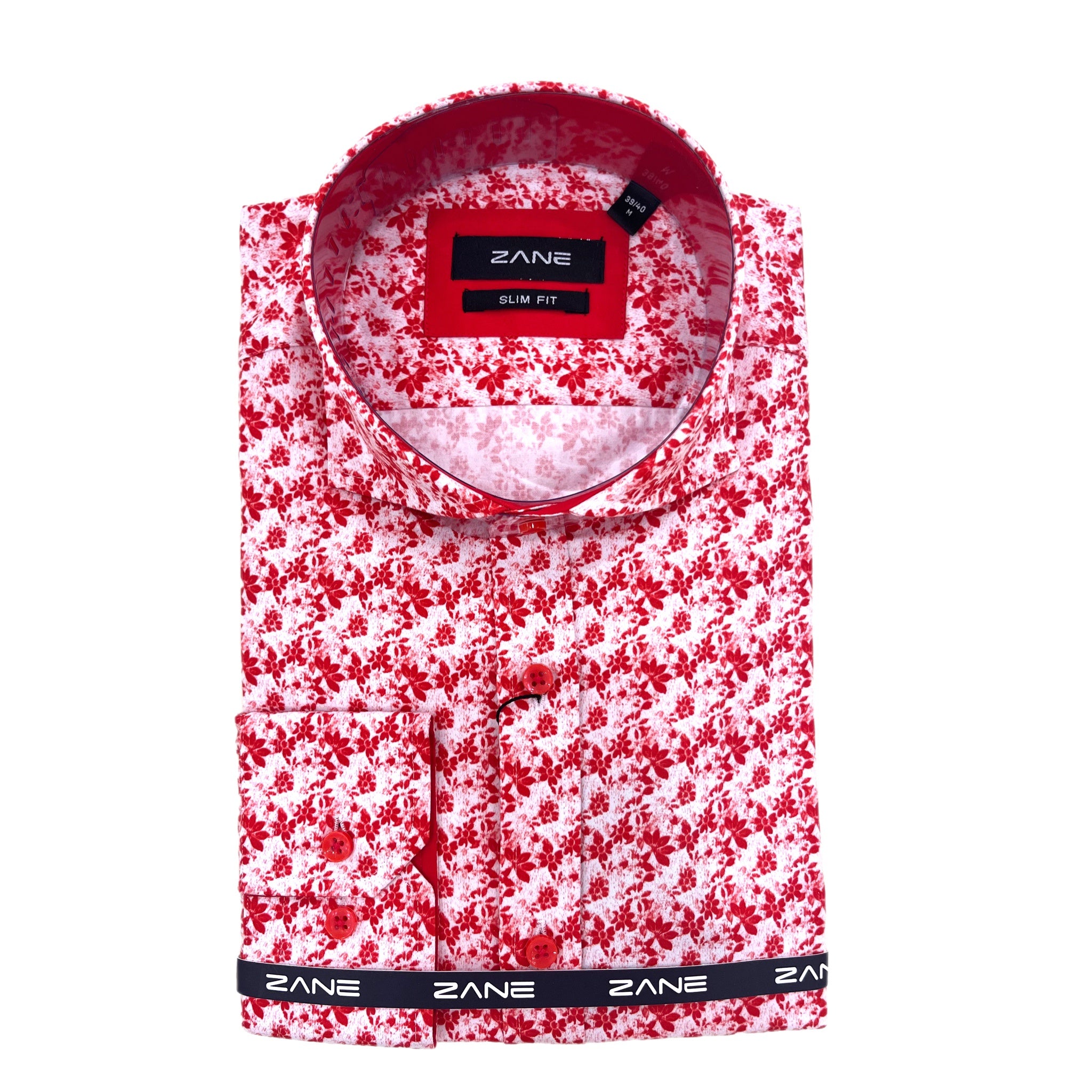 880568 Floral Italian Collar Red Slim Shirt