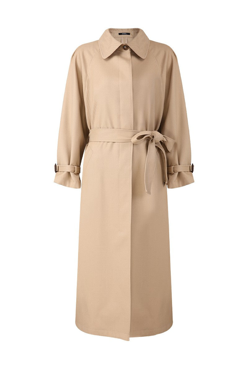 Beige trench coat on a white background