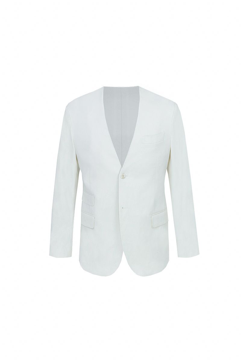 Front-facing view of the Salvatore Ivory Peak Lapel Blazer, a made-to-order men's peak lapel wedding blazer in premium stretch cotton, tailored to your measurements and shipped nationwide by Zane.