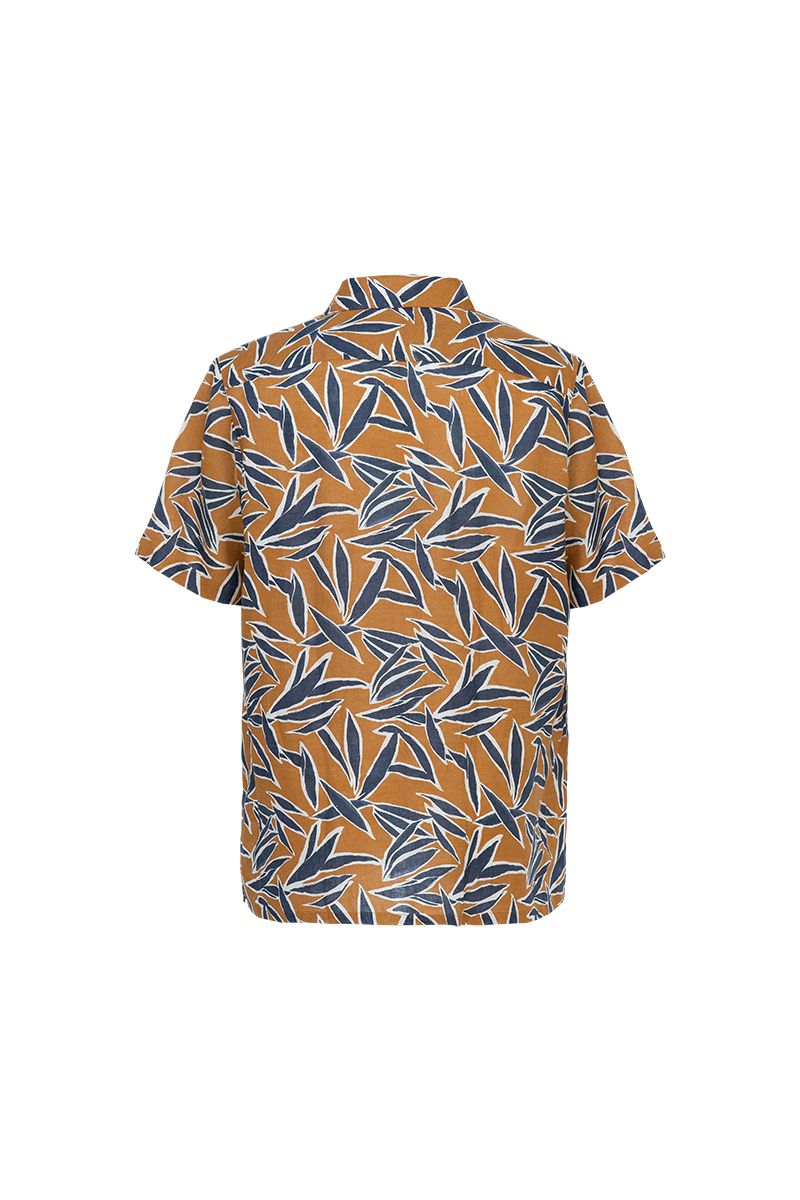 Amber botanical print linen camp collar shirt, made to order men's tailored shirt by Zane