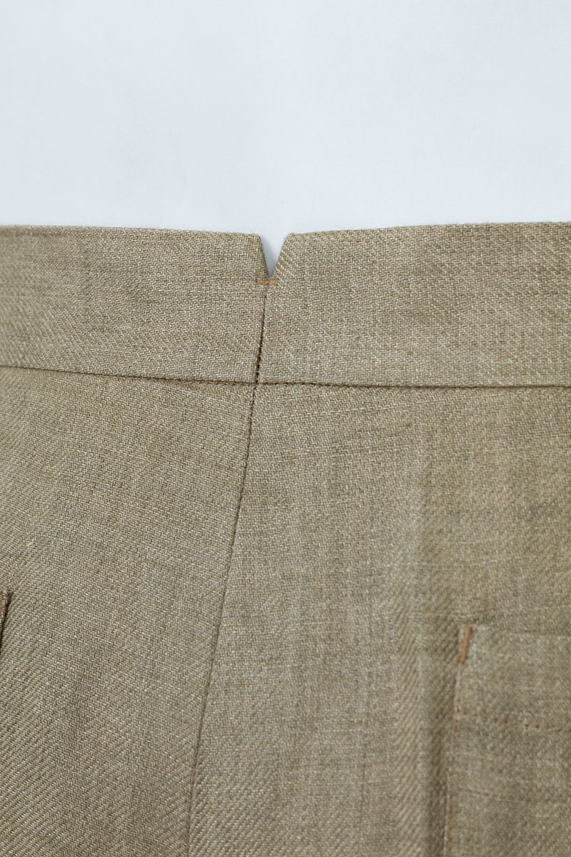 Brown linen shorts waistband detail, made to order men's shorts by Zane