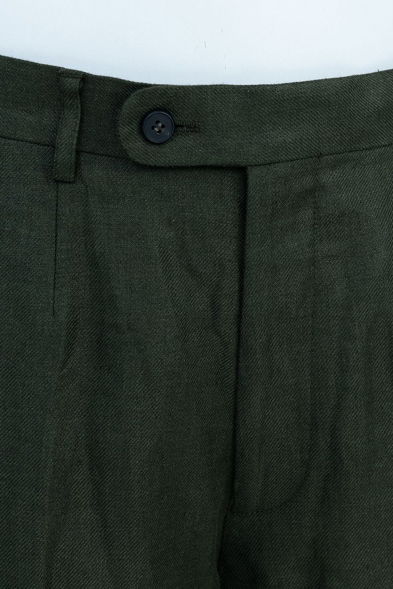 Green linen flat front shorts, made to order men's tailored shorts by Zane
