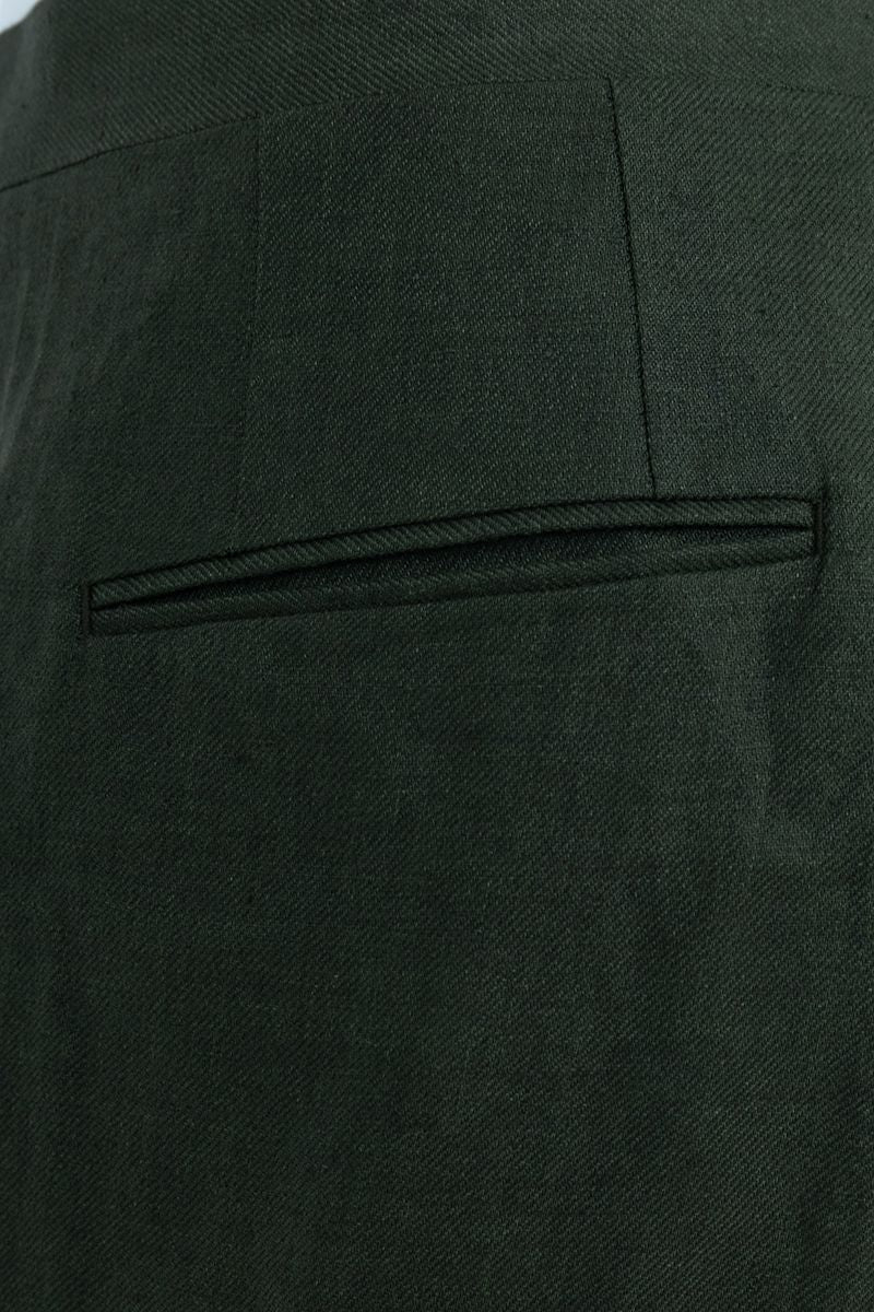 Green linen shorts back view, made to order men's tailored shorts by Zane