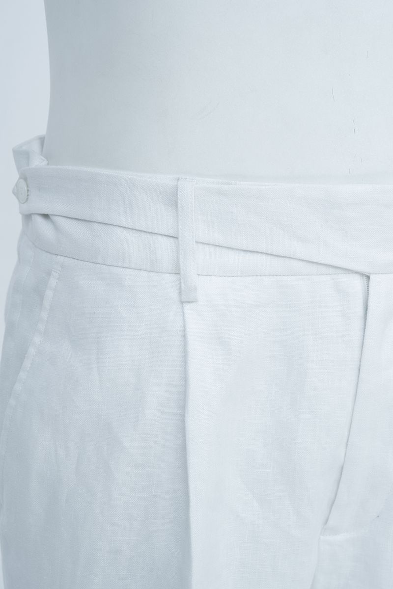 White linen shorts waistband detail, made to order men's shorts by Zane