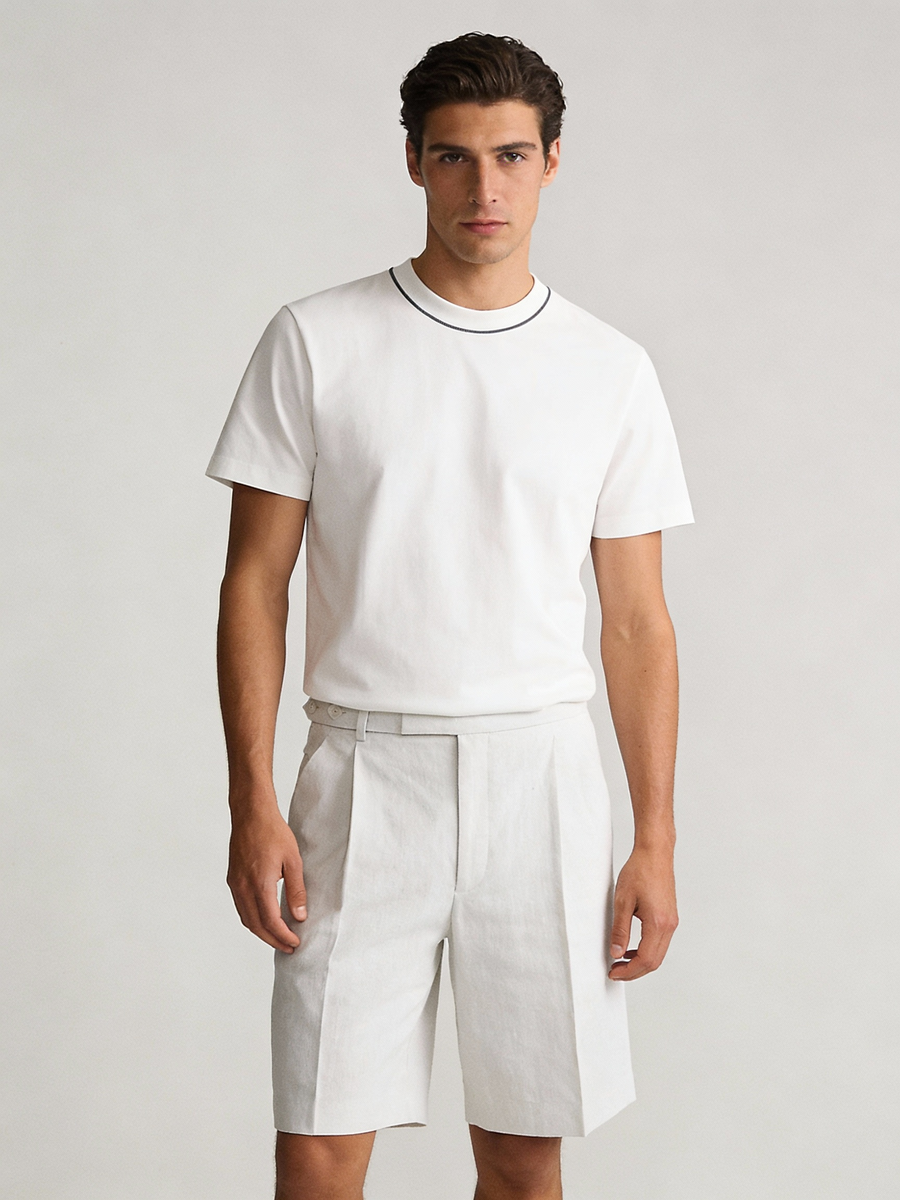 Santorini white linen pleated shorts, made to order men's summer shorts shipped nationwide by Zane