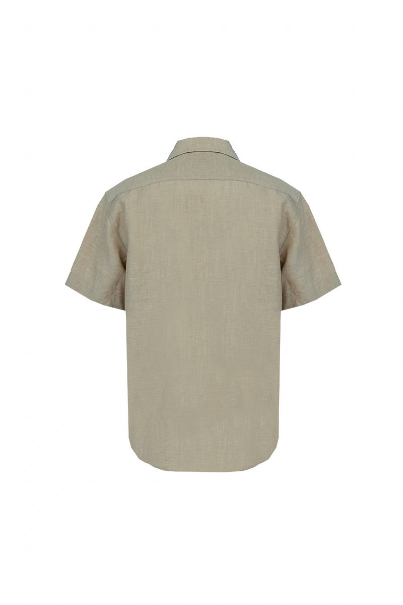 Sand wool linen camp shirt with chest pockets, made to order men's tailored shirt by Zane