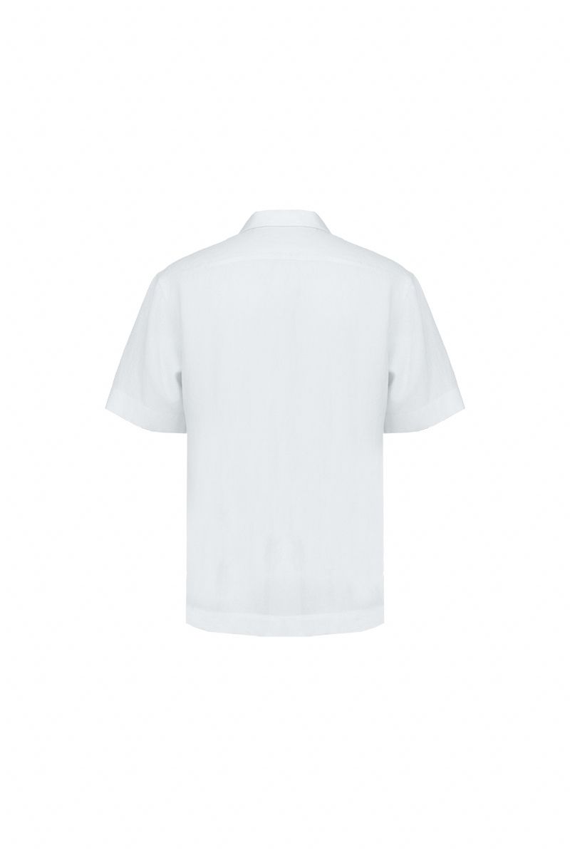 White camp collar shirt front view, made to order men's tailored summer shirt by Zane