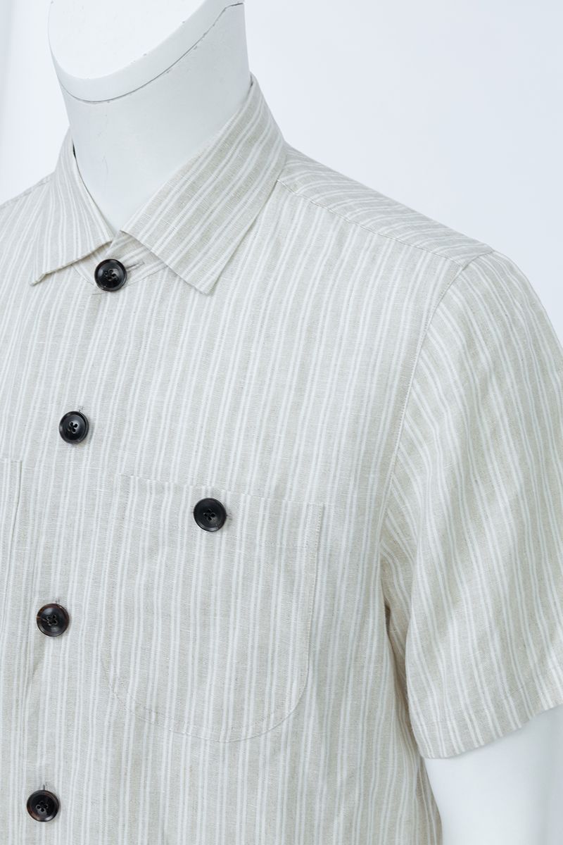 Grey pinstripe linen shirt sleeve detail, made to order men's summer shirt by Zane