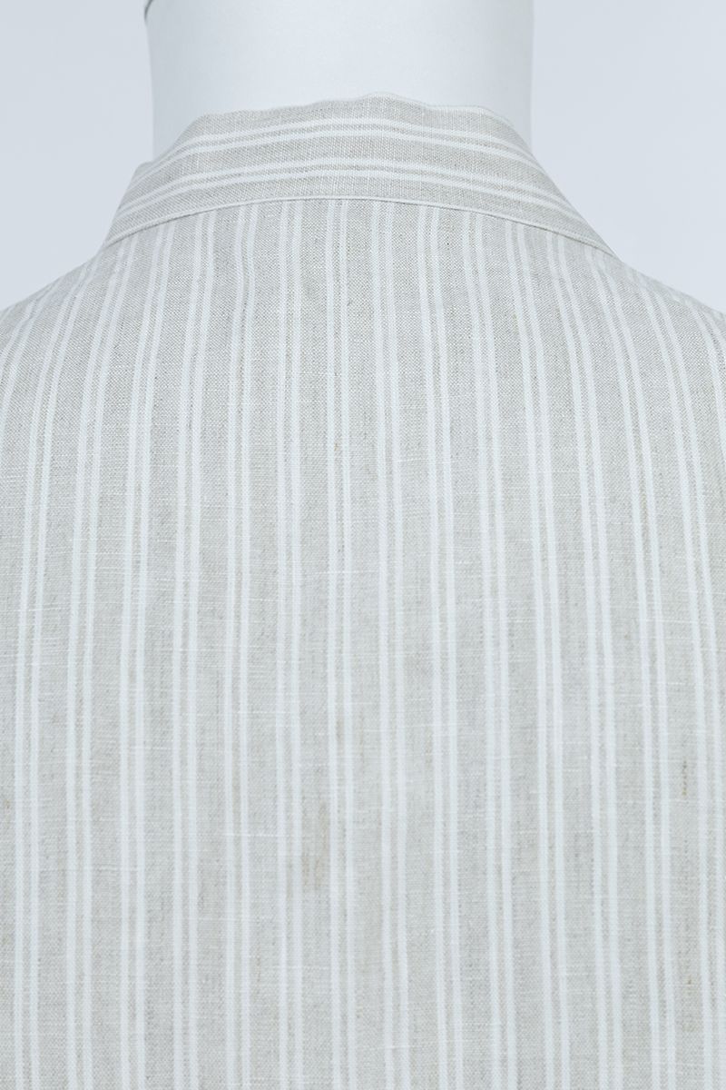 Grey pinstripe linen shirt fabric texture, breathable 100% linen made to order men's shirt by Zane