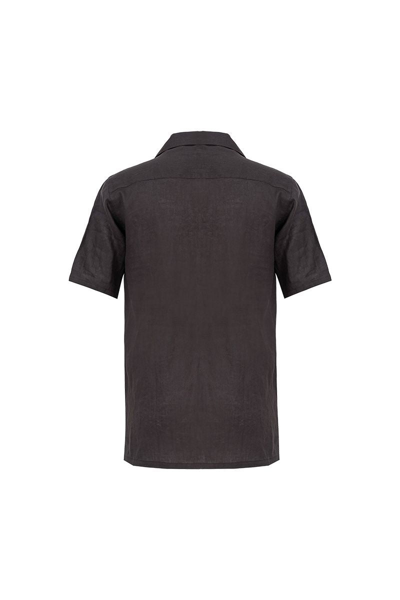 Espresso brown linen camp collar shirt, made to order men's tailored shirt by Zane