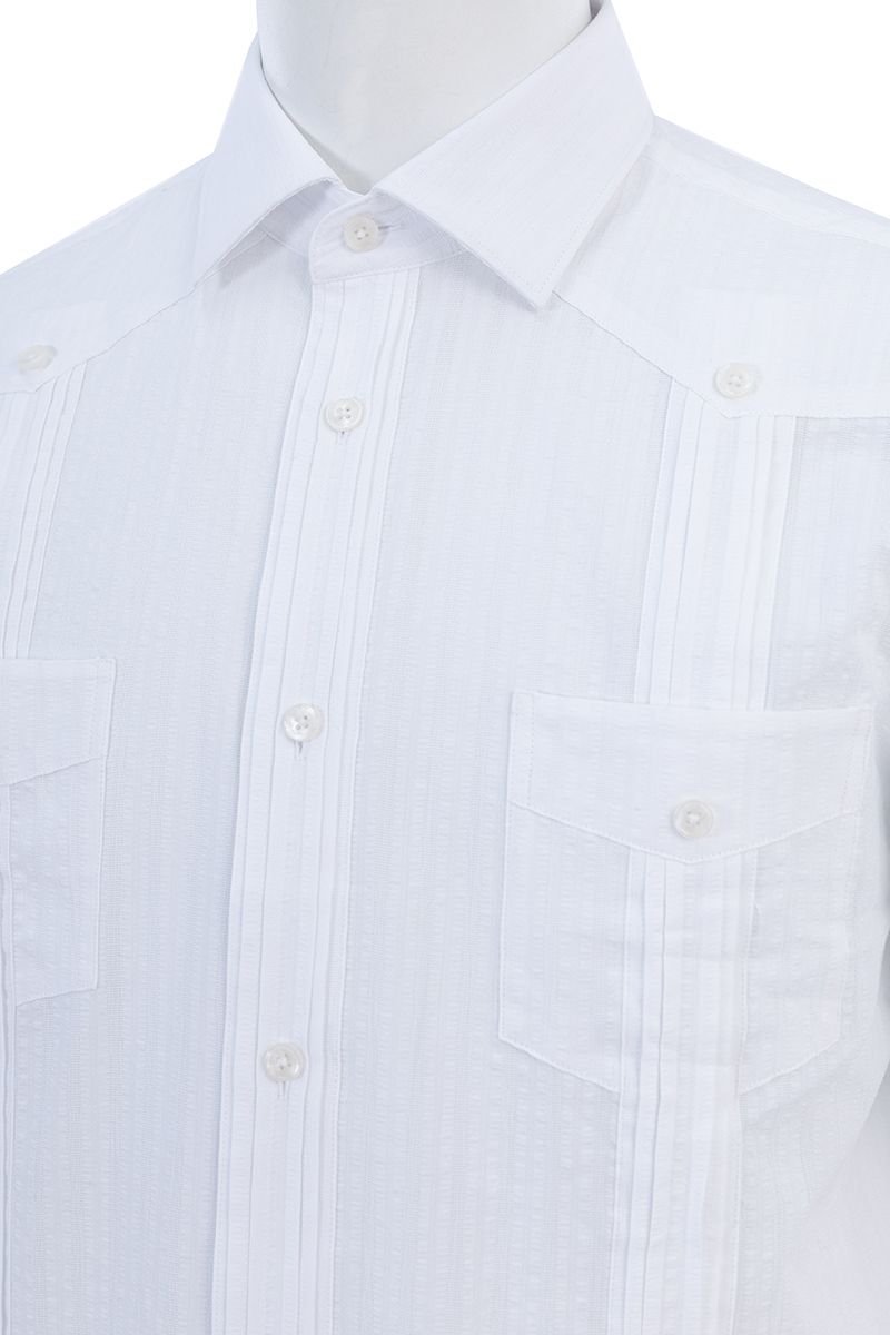 White cotton guayabera shirt pintuck detail, made to order men's shirt by Zane