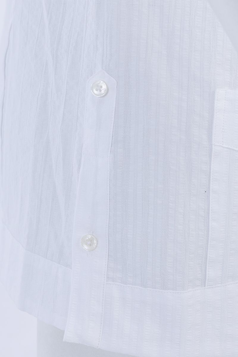 White cotton guayabera shirt fabric texture, breathable 100% cotton made to order men's shirt by Zane