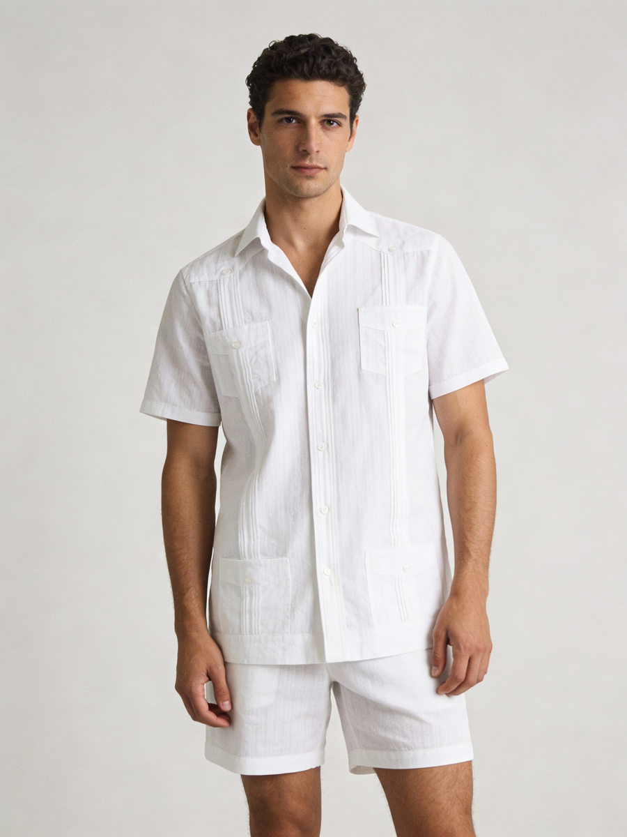 Havana white cotton guayabera shirt, made to order men's short sleeve summer shirt shipped nationwide by Zane