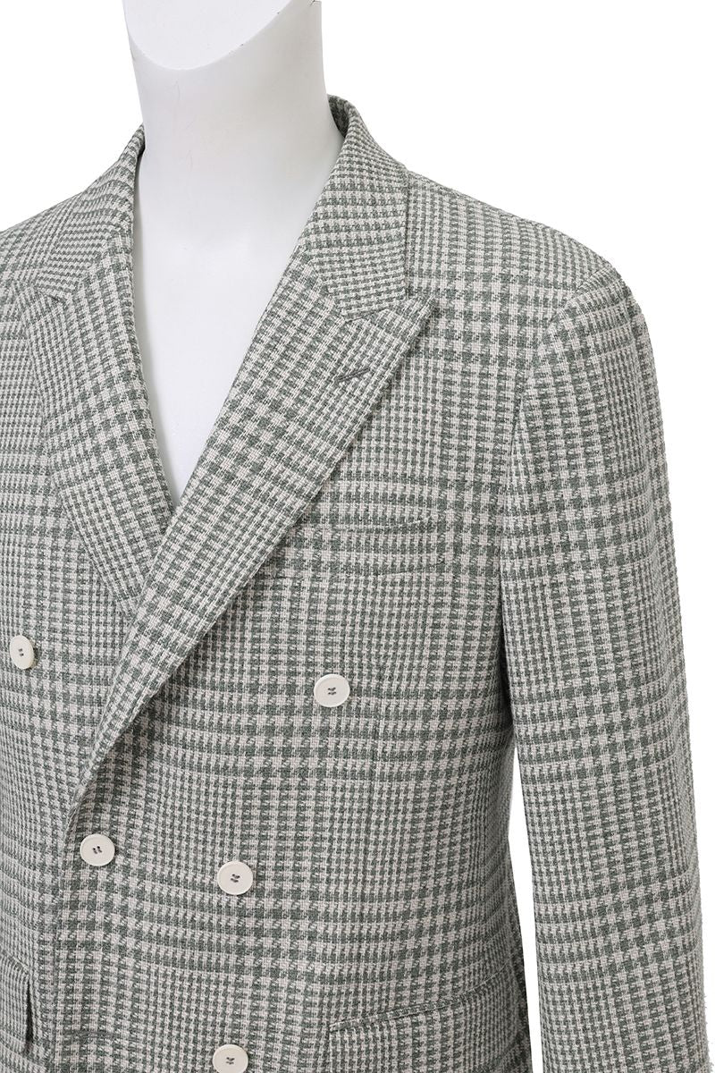 Three-quarter angle of the Raffaele Grey Glen Plaid Double Breasted Sport Coat in an Italian Marzotto cotton-wool blend, made to order and shipped nationwide by Zane.