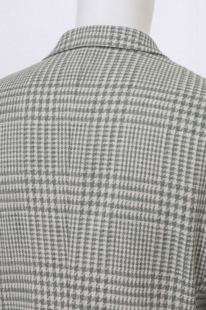 Side profile view of the Raffaele Grey Glen Plaid Double Breasted Sport Coat in an Italian Marzotto cotton-wool blend, a made-to-order men's jacket shipped nationwide by Zane.