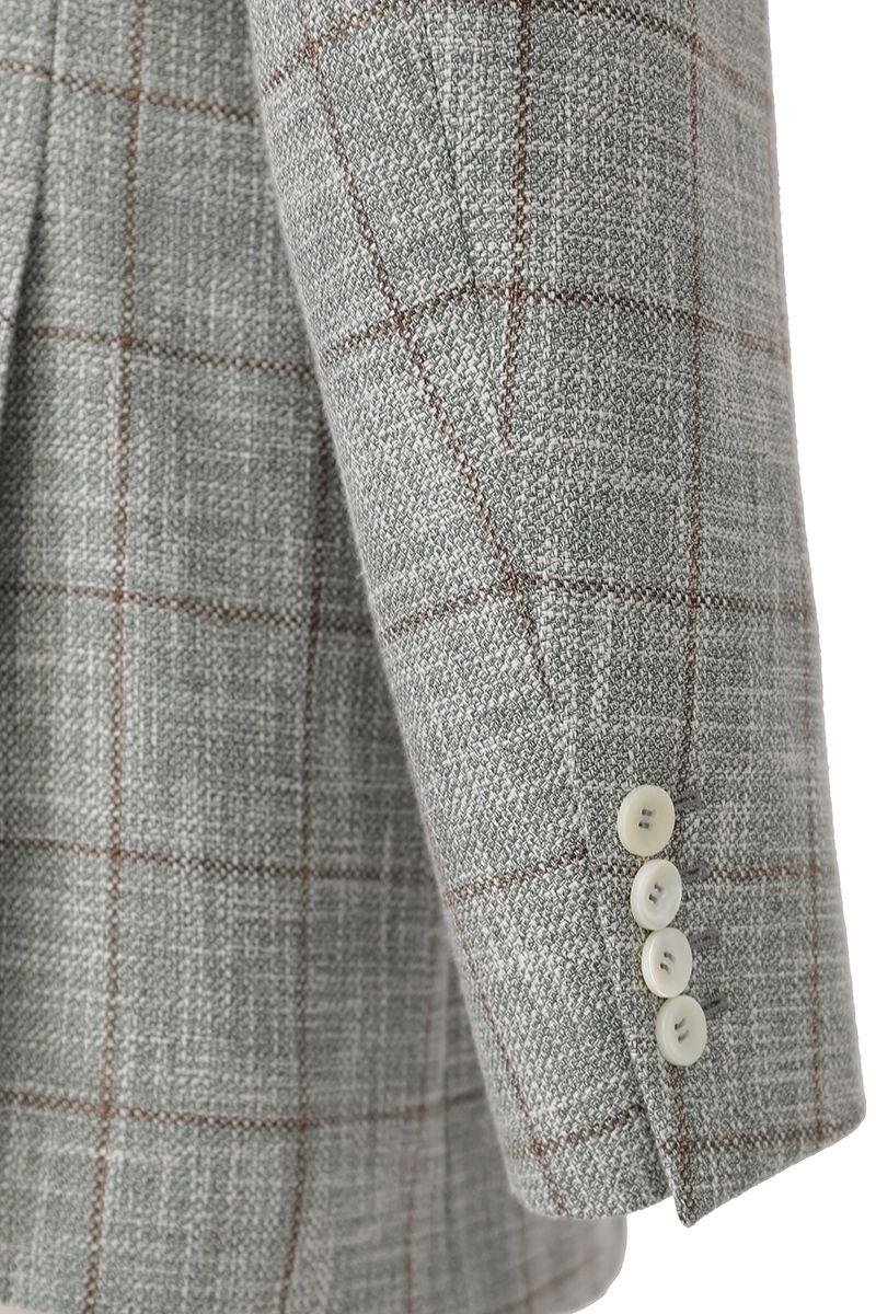 Complete outfit featuring the Dante Light Grey Windowpane Sport Coat, a made-to-order men's Italian Guabello cotton-linen-wool jacket for business and warm-weather events, shipped nationwide by Zane.
