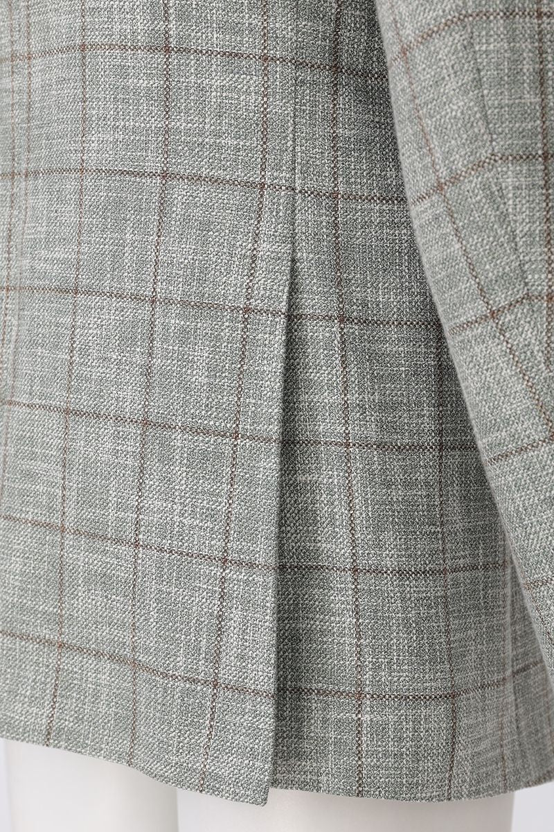 Side profile view of the Dante Light Grey Windowpane Sport Coat in an Italian Guabello cotton-linen-wool blend, a made-to-order men's jacket shipped nationwide by Zane.