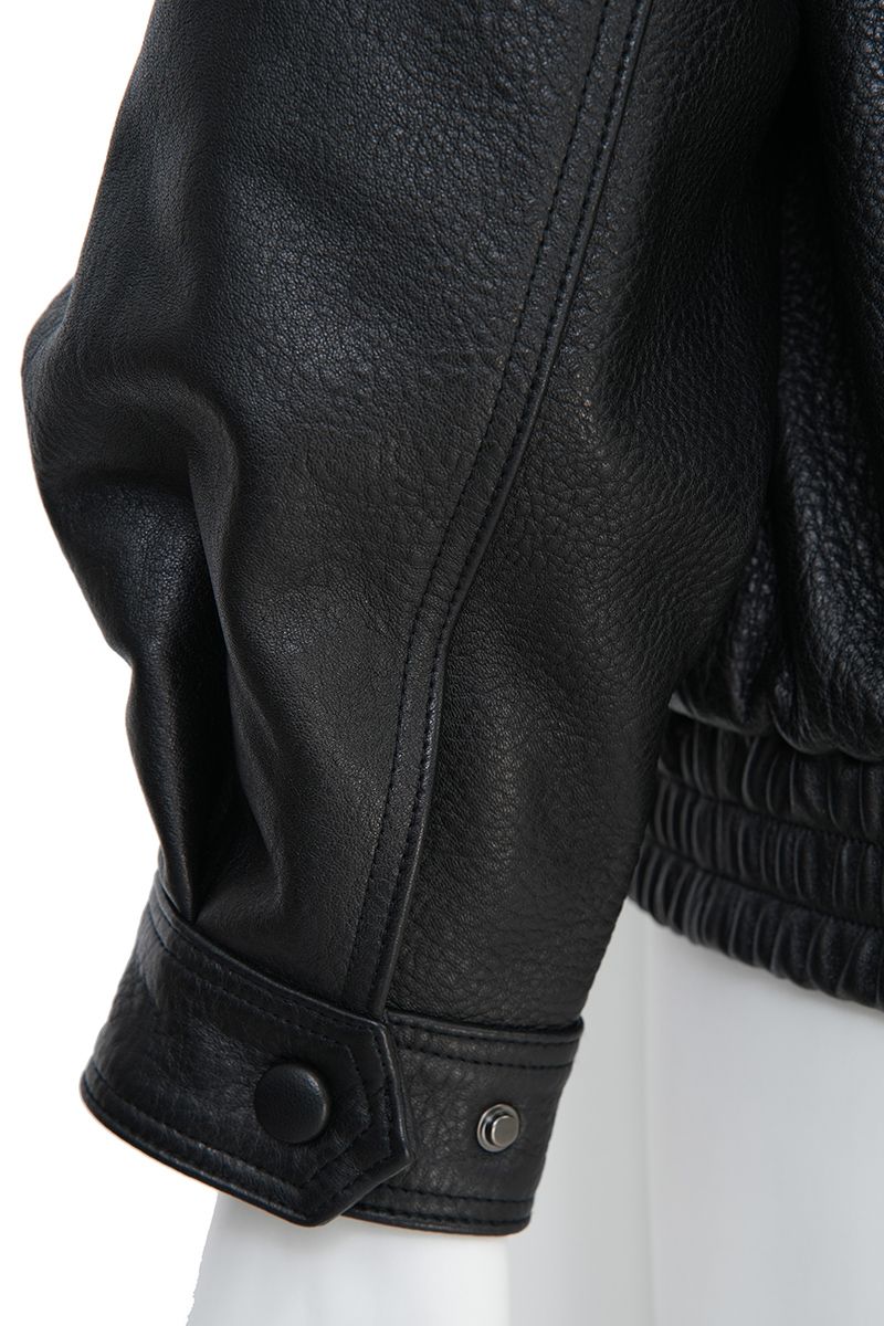 Black grained leather bomber jacket cuff detail