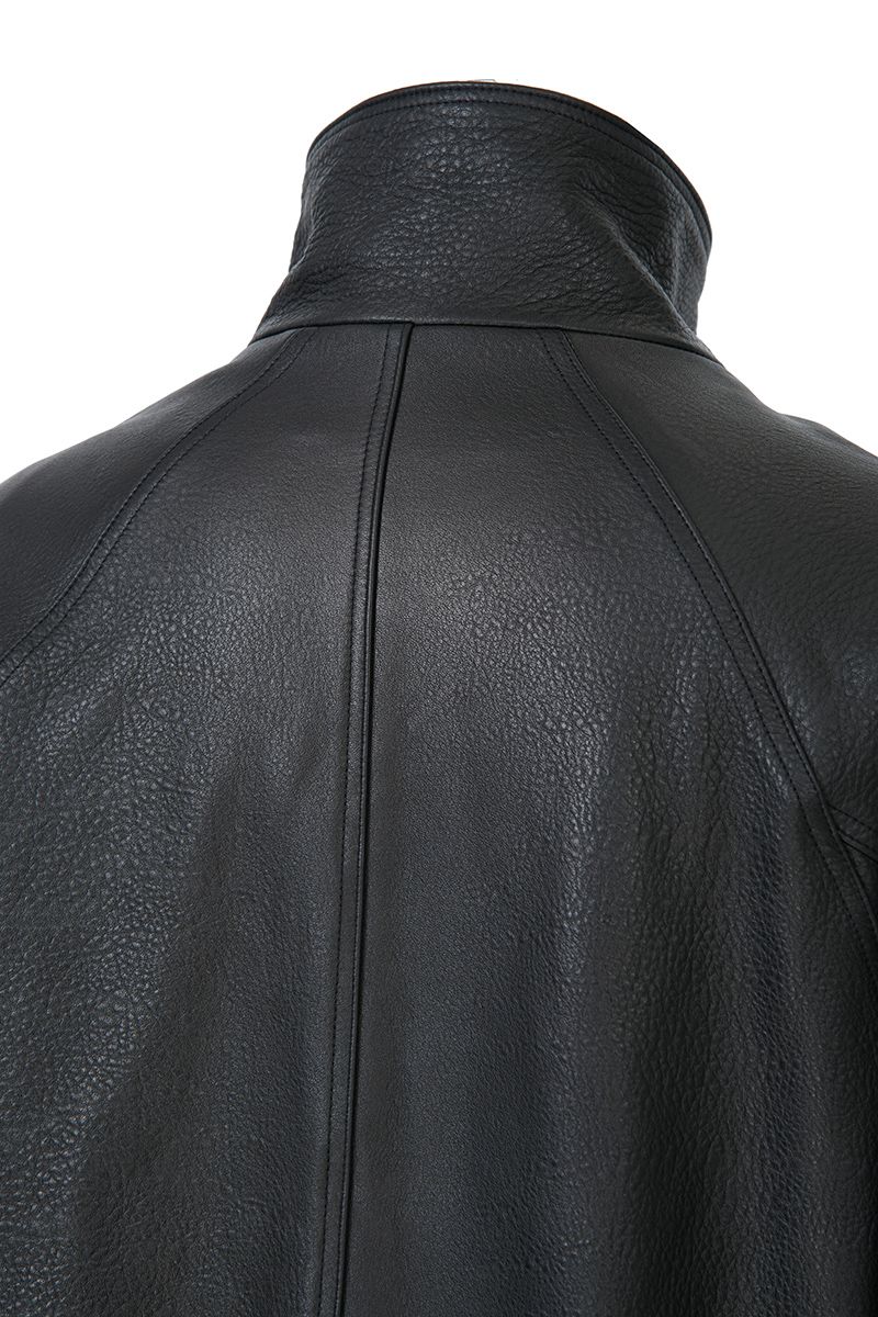 Black grained leather bomber jacket chest pocket detail