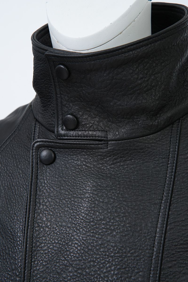 Black grained leather bomber jacket back view