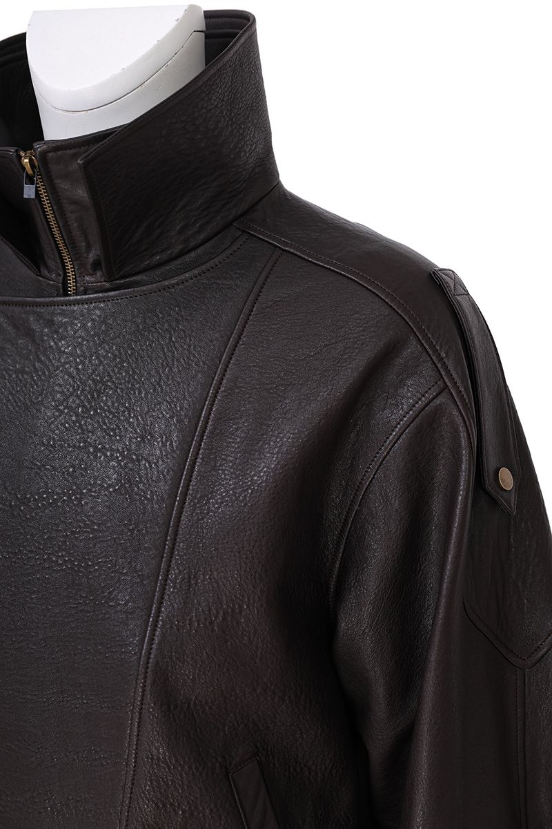 Brown leather moto jacket lining detail