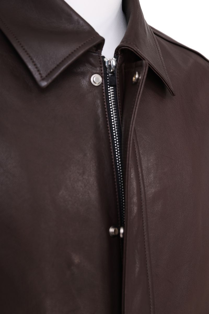 Brown leather flight jacket lining detail