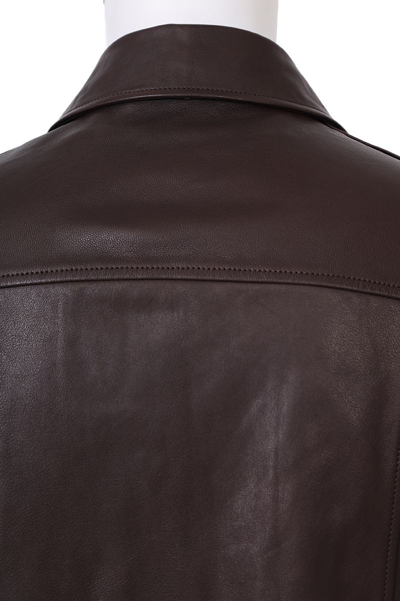 Brown leather flight jacket shoulder detail