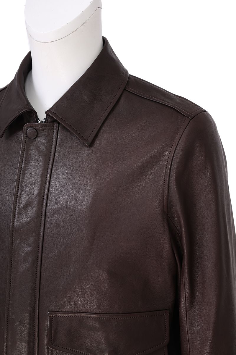 Brown leather flight jacket side view