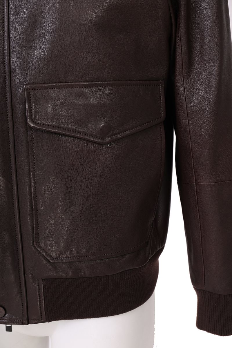 Brown leather flight jacket leather surface close up