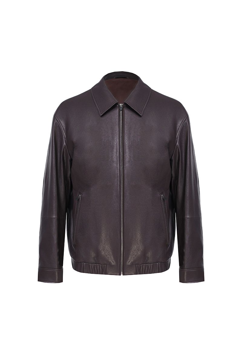Aubergine leather blouson jacket, made to order by Zane, shipped nationwide