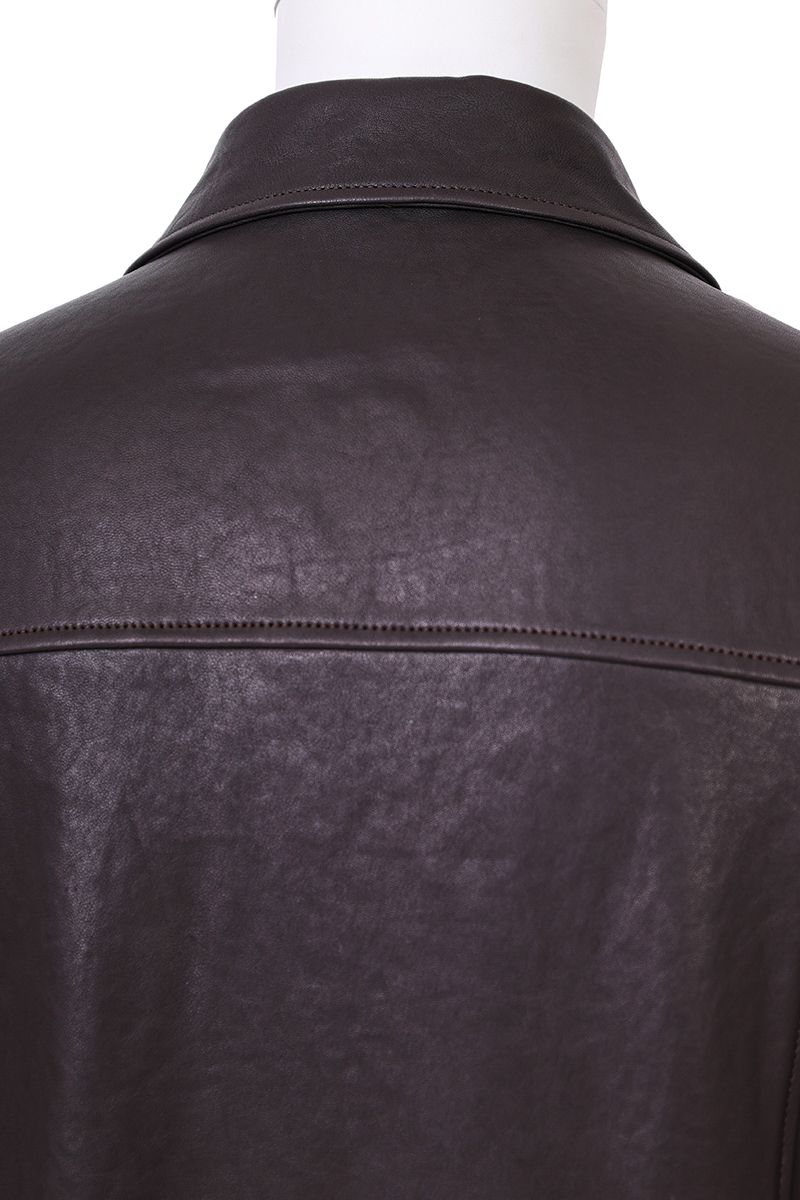 Aubergine leather blouson jacket slant zip pocket detail