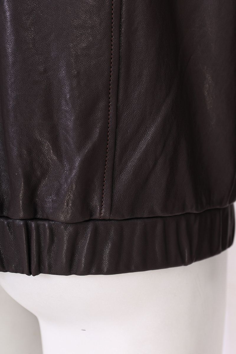 Aubergine leather blouson jacket cuff detail
