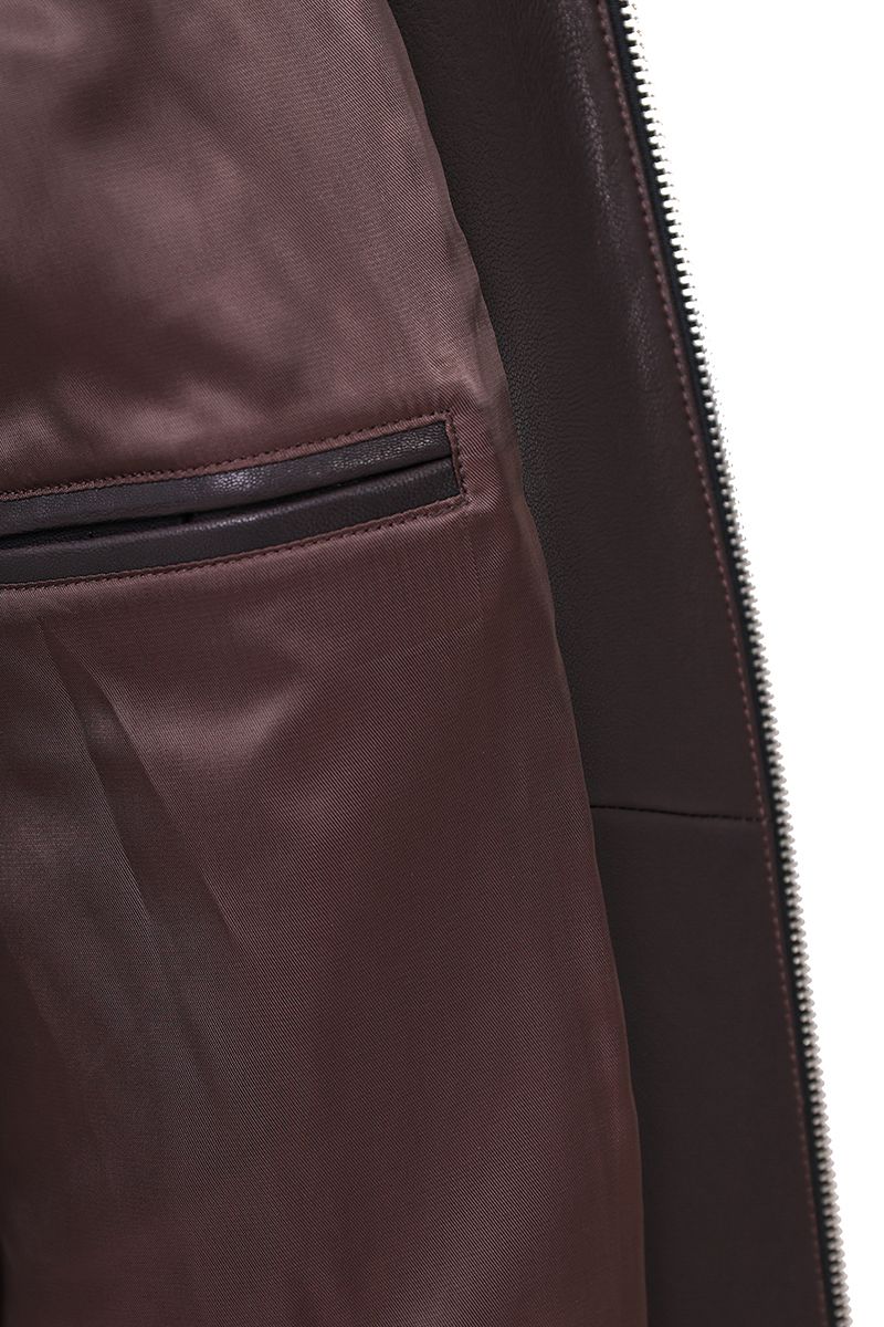 Aubergine leather blouson jacket full length view