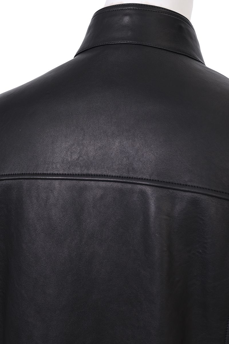 Black leather bomber jacket ribbed hem detail