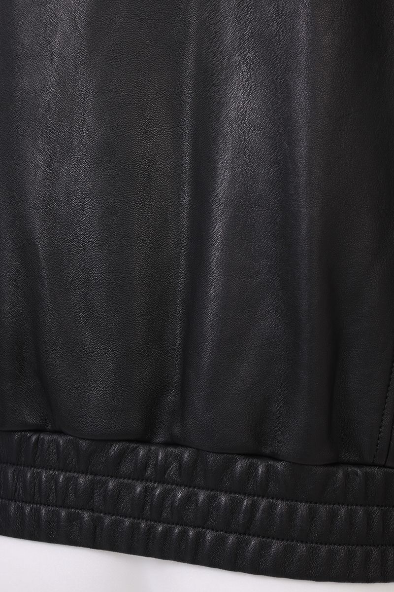 Black leather bomber jacket cuff detail