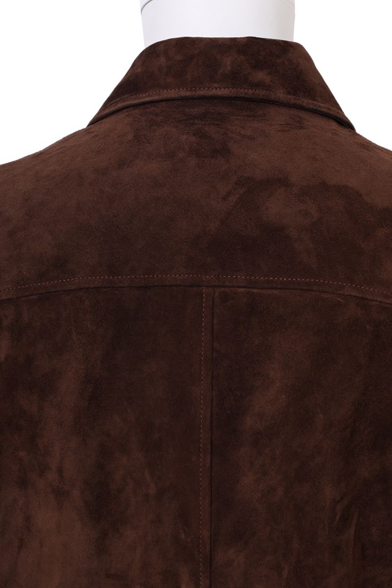 Tobacco suede trucker jacket cuff detail